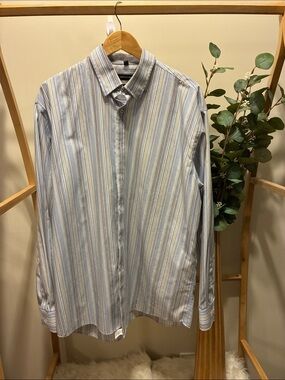 Jones New York Men's Striped Dress Shirt - Blue, White & Yellow
